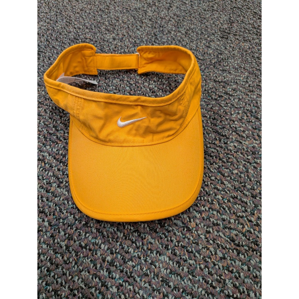 Nike Golf Visor Yellow Adjustable Hook and Strap Swoosh Logo Hat Mens Womens